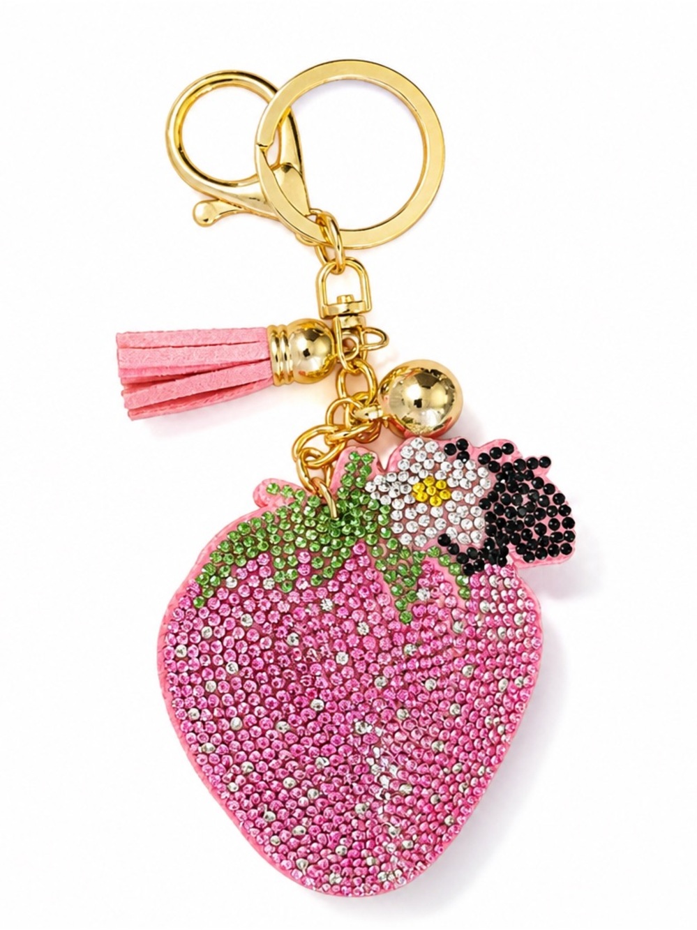 Pink Strawberry Crystal Keychain Bag Backpack Charm